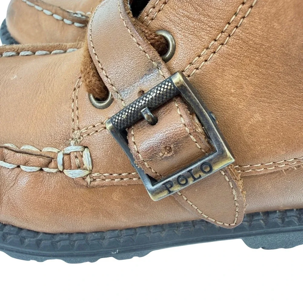 Polo Ralph Lauren Kids Tan Leather Ranger Hi Lace Up Buckle Boots Size 10